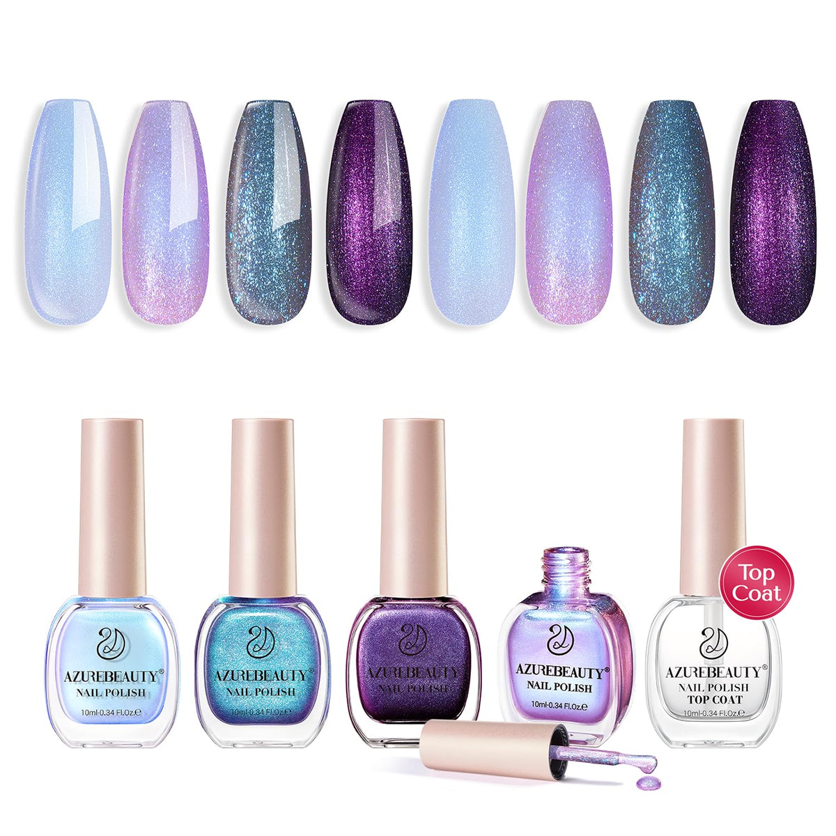 AZUREBEAUTY Holographic Nail Polish Set: 4 Colors Quick Dry Purple Pink Chameleon Fall Winter