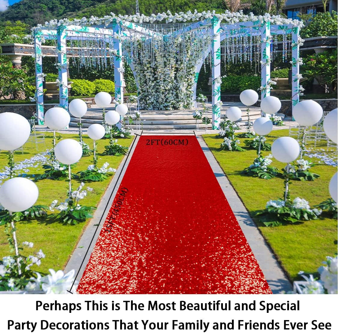 ShinyBeauty Red Sequin Aisle Runner - 2FTx15FT Glitter Carpet for Weddings, Ceremonies, and Special