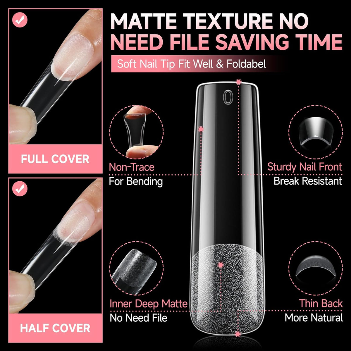 UNA GELLA Nail Tips Sqaure Extra Long Tapered Sqaure Nail Tips 504pcs XXL Clear Fake Nails Full