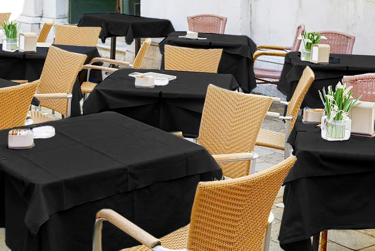 6 Pack Black Square Tablecloths - 52 x 52 Inch, Polyester Table Cover for Square Table, Stain and