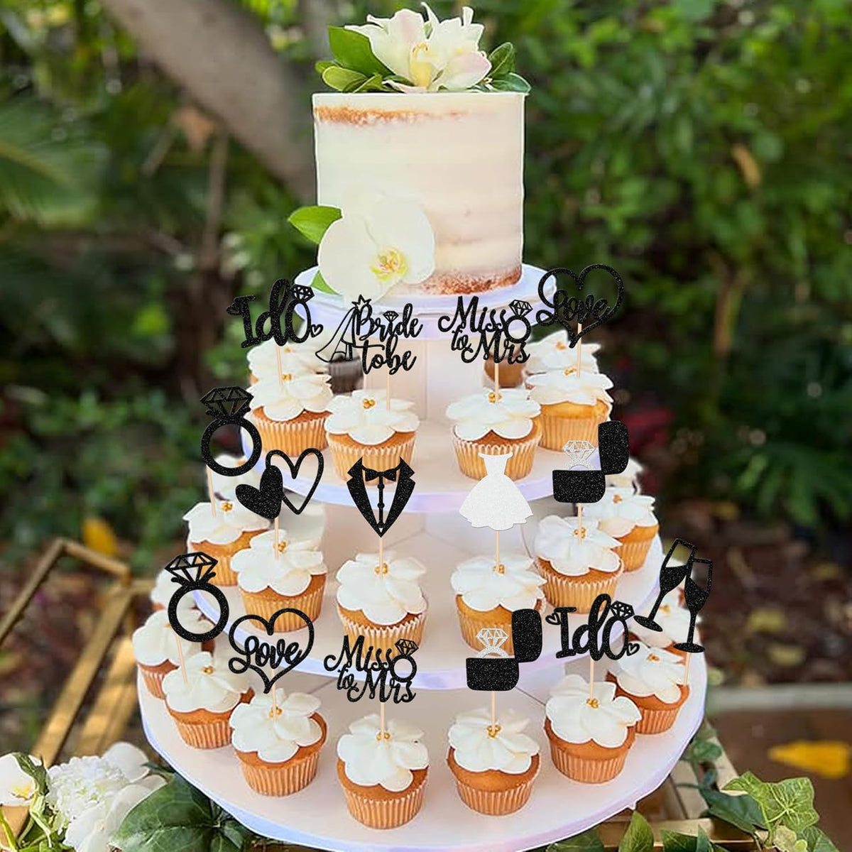 30 PCS Bride to Be Cupcake Toppers Glitter Miss to Mrs I Do Love Heart Ring Cupcake Picks Wedding
