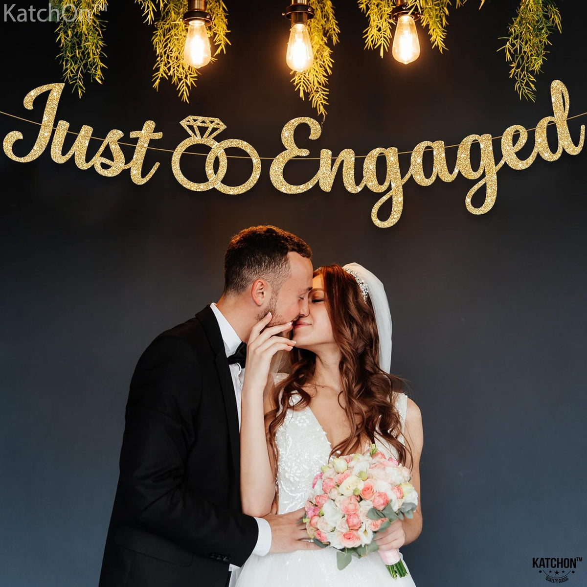 KatchOn, Glitter Gold Just Engaged Banner - 10 Feet, No DIY | Engagement Banner for Just Engaged