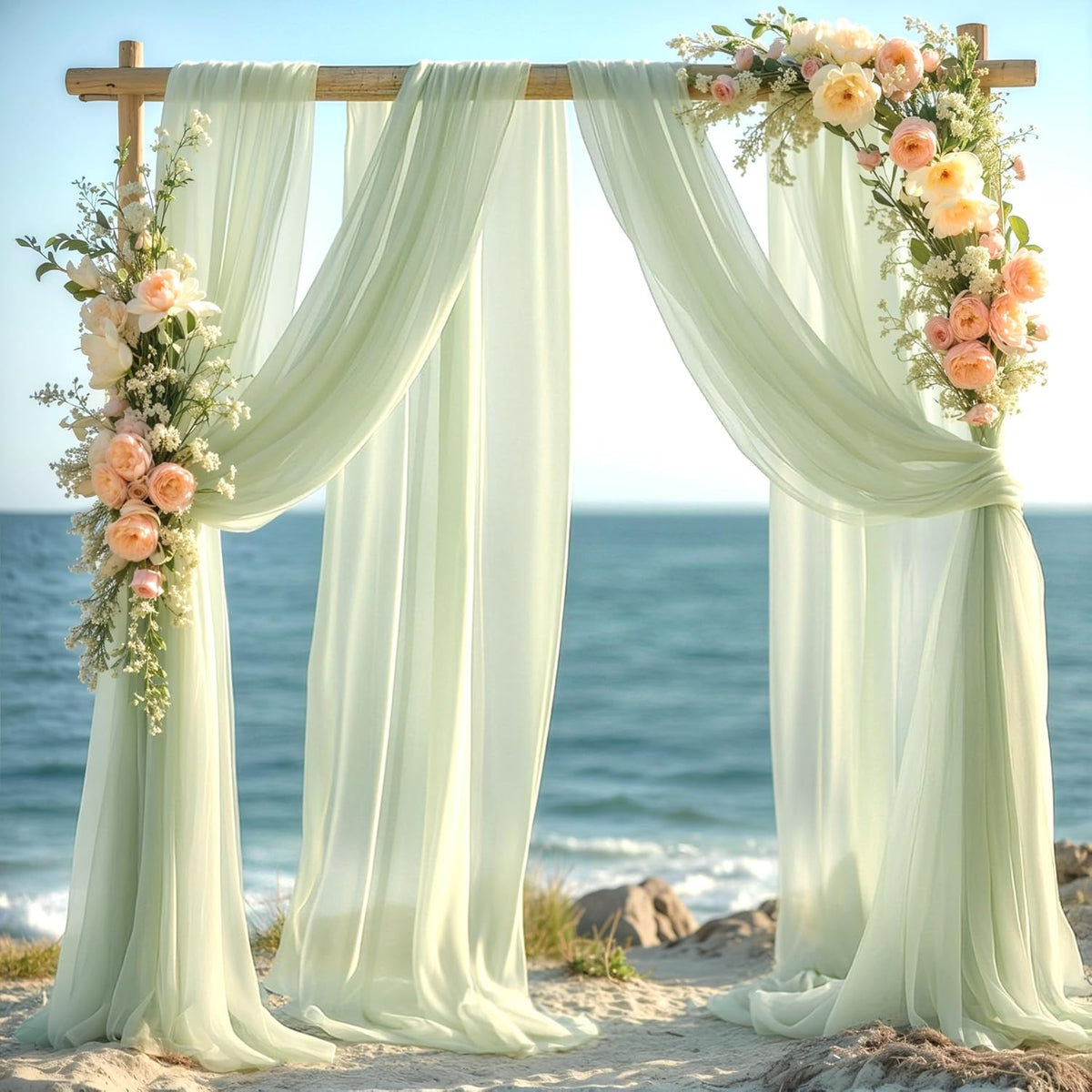 PARTISKY Wedding Arch Draping Fabric, 1 Panel 28" x 19Ft Sage Green Sheer Fabric Drapes Backdrop