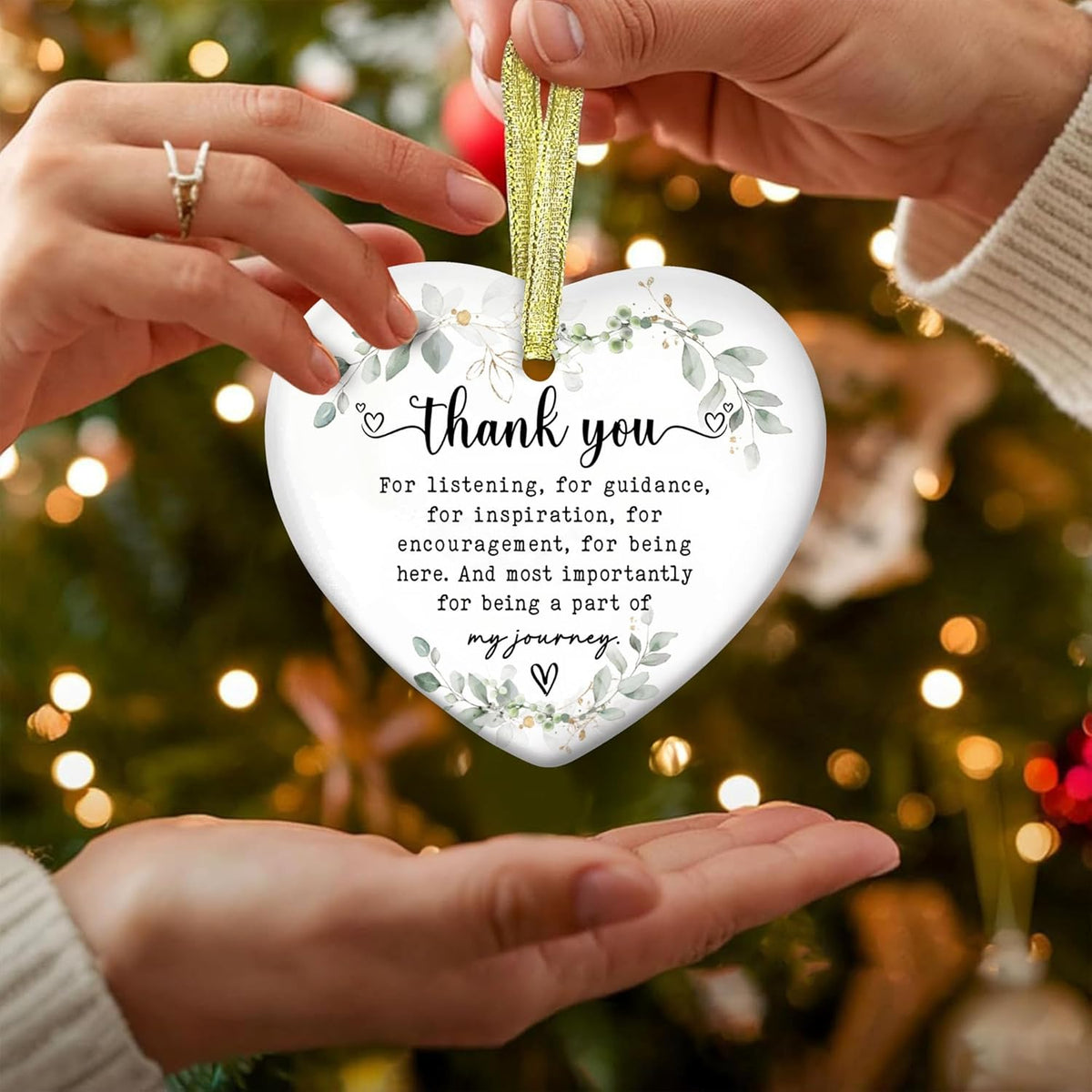 GOSSBY Heart-Shaped Thank You Ornament - Thank You Gift for Women - Christmas, Appreciation Gift