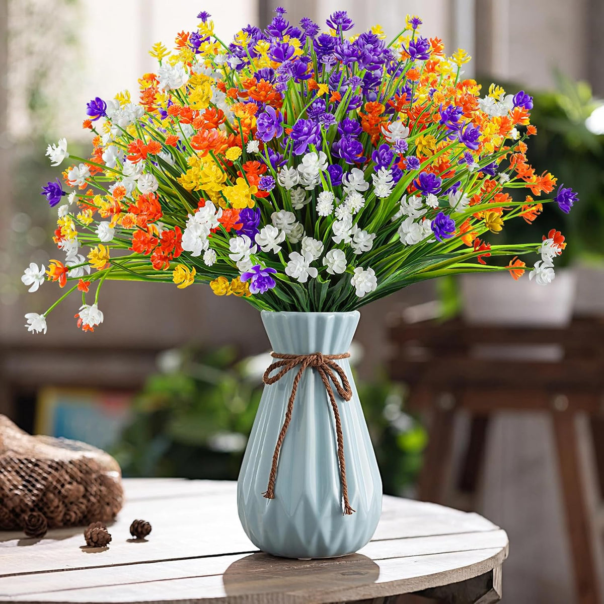 AmyHomie 20 Bundles Artificial Flowers for Outdoor UV Resistant Faux Flowers No Fade Fake Plastic