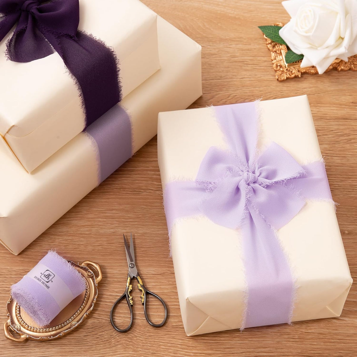 DORIS HOME Light Purple Chiffon Ribbon for Flower Bouquet, 2" x21Yd Fabric Ribbon for Gift