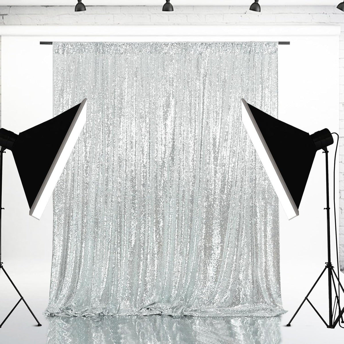 Eternal Beauty Silver Sequin Backdrop, 10x10 Ft Glitter Background Curtains for Shimmer Photography