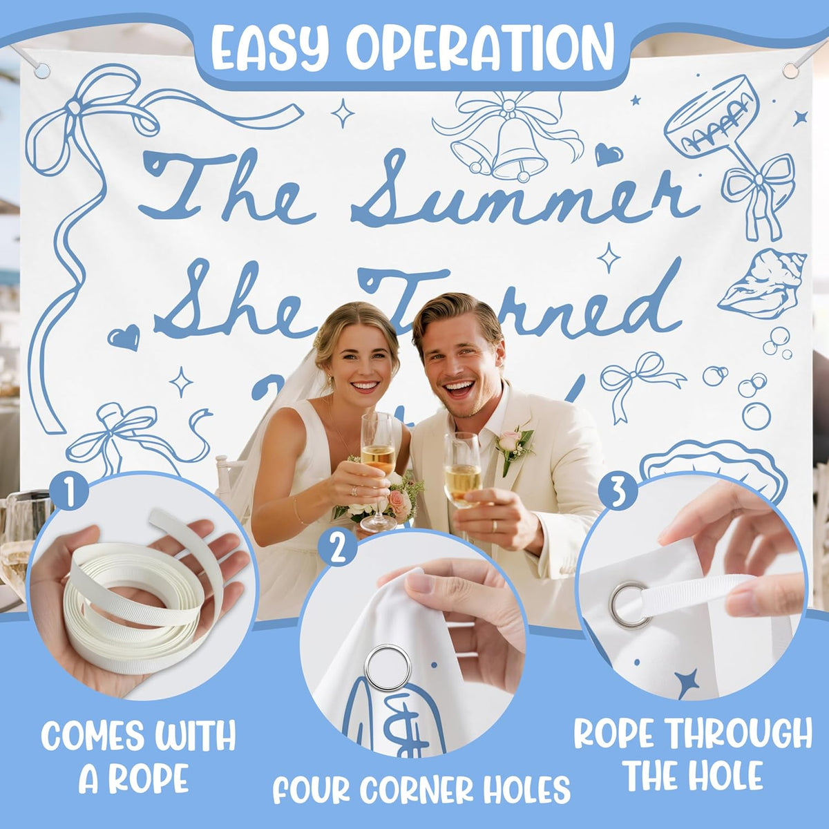 The Summer She Turned Married Backdrop - Beach Wedding Party Decorations - Bridal Shower
