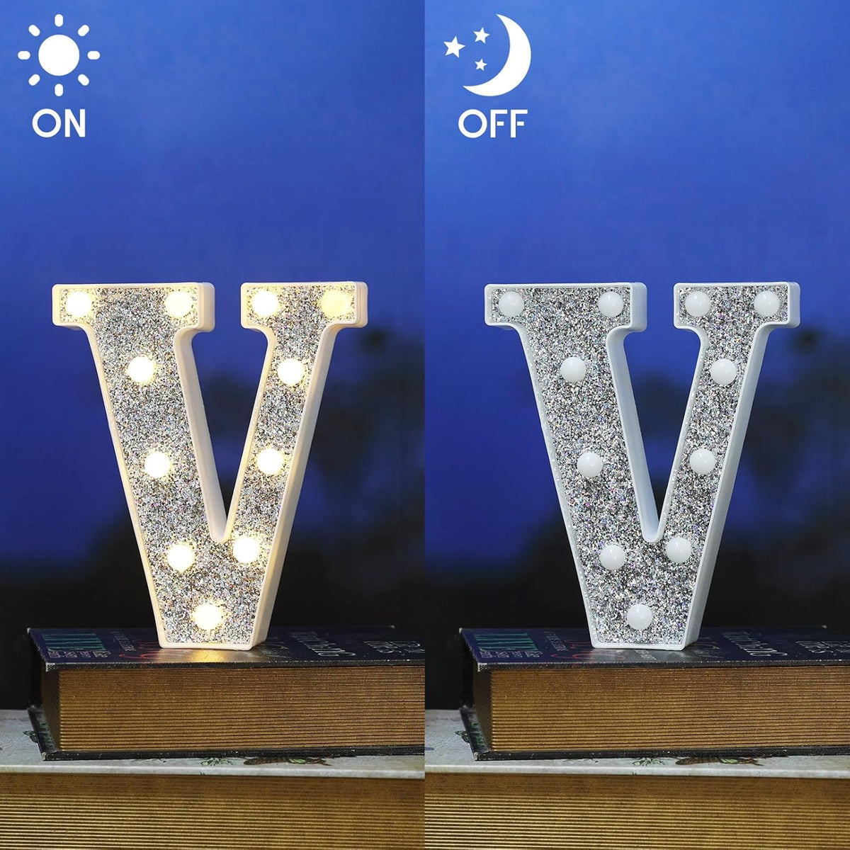 Light Up Letters - Marquee Letter V, Glitter Lighted Signs for Prom, Events, or Engagement Party