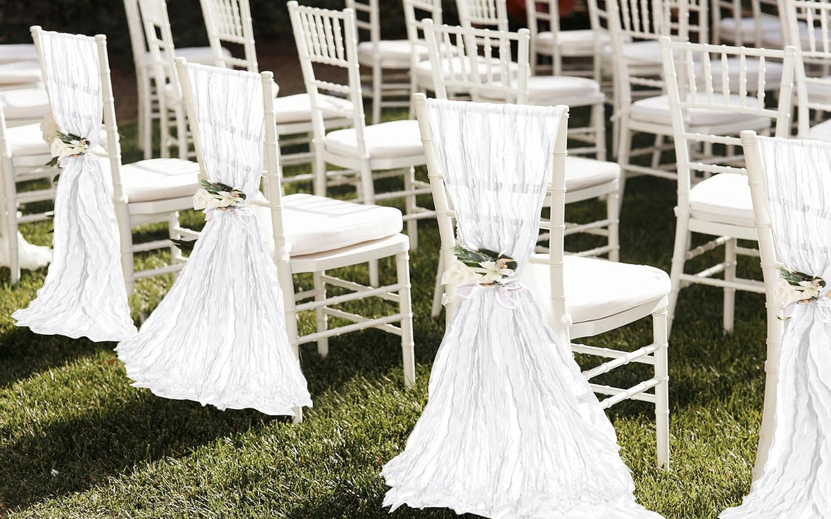 50 PCS Cheesecloth Chair Sashes, Bows Designed ChairSashes, 15.7x70 inch Chair Sashes for Aisle