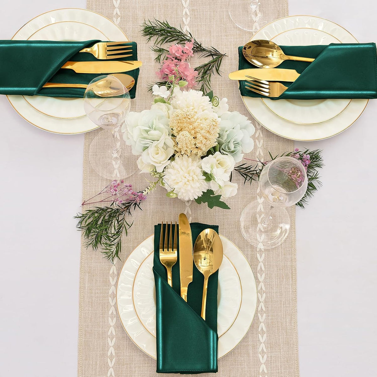 12 Pieces Forest Green Satin Napkins, 17" x 17" Square Table Napkins, Silky Soft Smooth Washable
