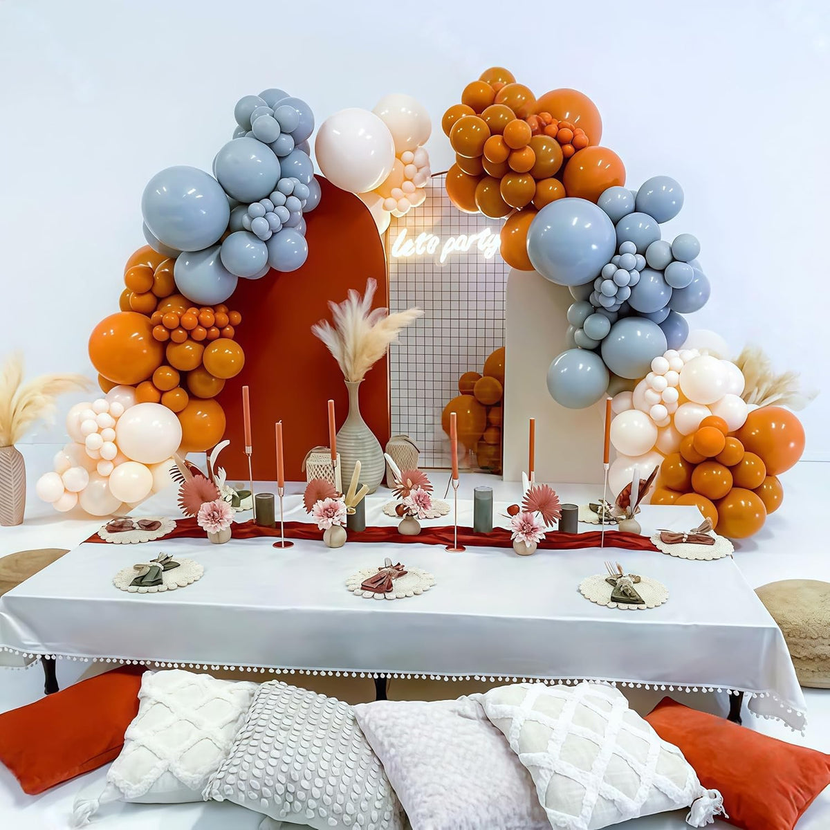 Burnt Orange and Blue Fall Balloons, 12 Inch 35PCS Dusty Blue Orange Taupe Peach Balloon, Fall