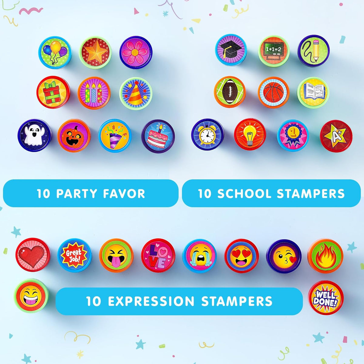 JOYIN 50 Pcs Assorted Stamps for Kids - Self-Ink Stamps with 50 Designs for Birthday Party Favor
