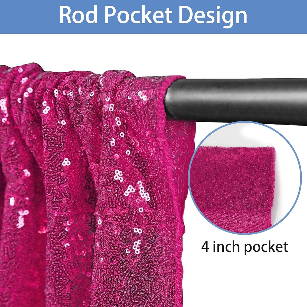 Hahuho Fuchsia Sequin Backdrop Curtain, 2PCS 2FTx8FT Glitter Backdrop Curtain for Parties
