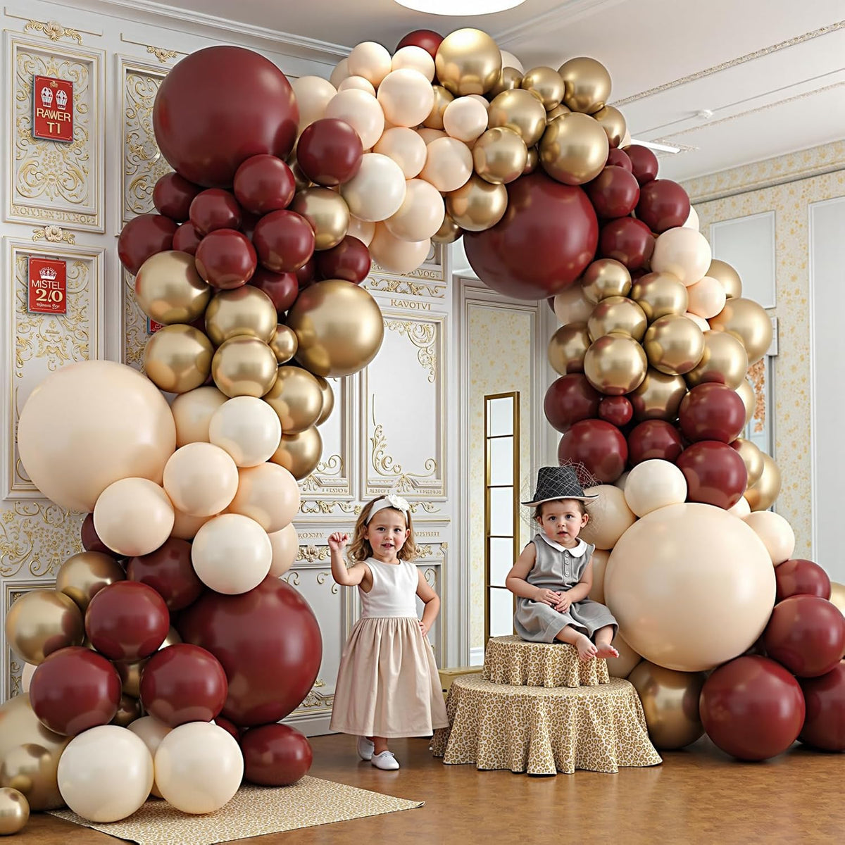 Burgundy Balloon Garland Arch Kit,412Pcs Burgundy and Sand White Metallic Gold Balloons for Wedding