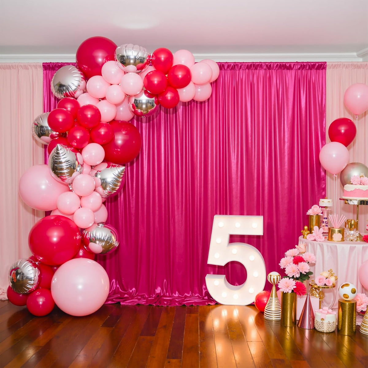 gogoparti 20x10FT Hot Pink Sequin Backdrop Curtain - 4 Panels of 5x10FT Wrinkle-Free Glitter Drapes
