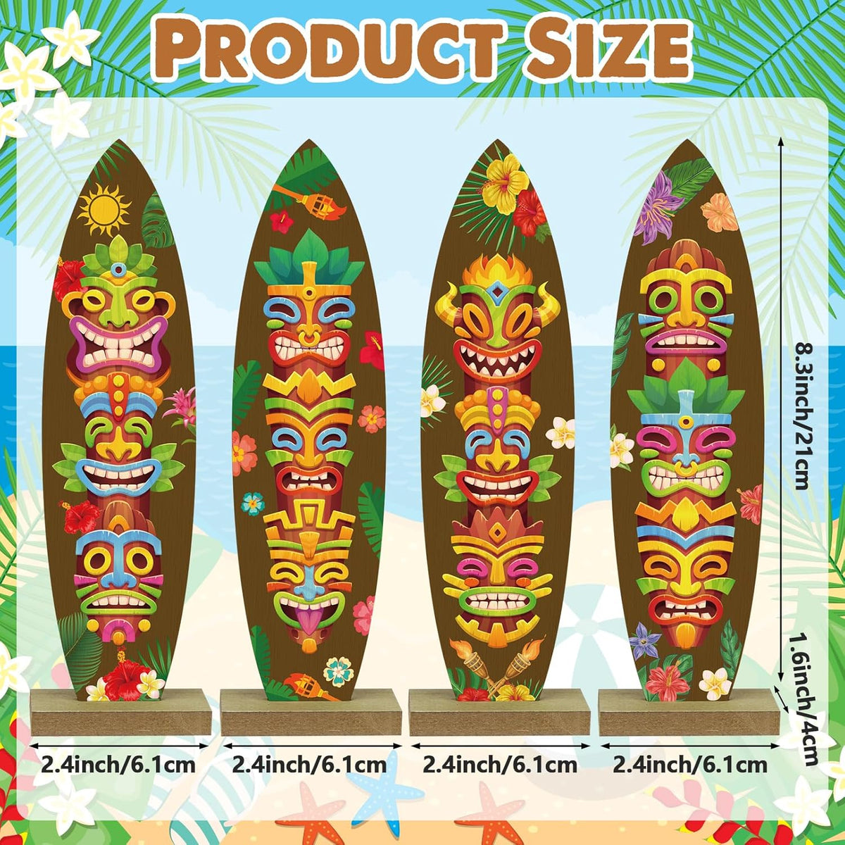 4 Pcs Surfboard Decorations for Party Welcome to Paradise Sign Tropical Bar Table Centerpieces