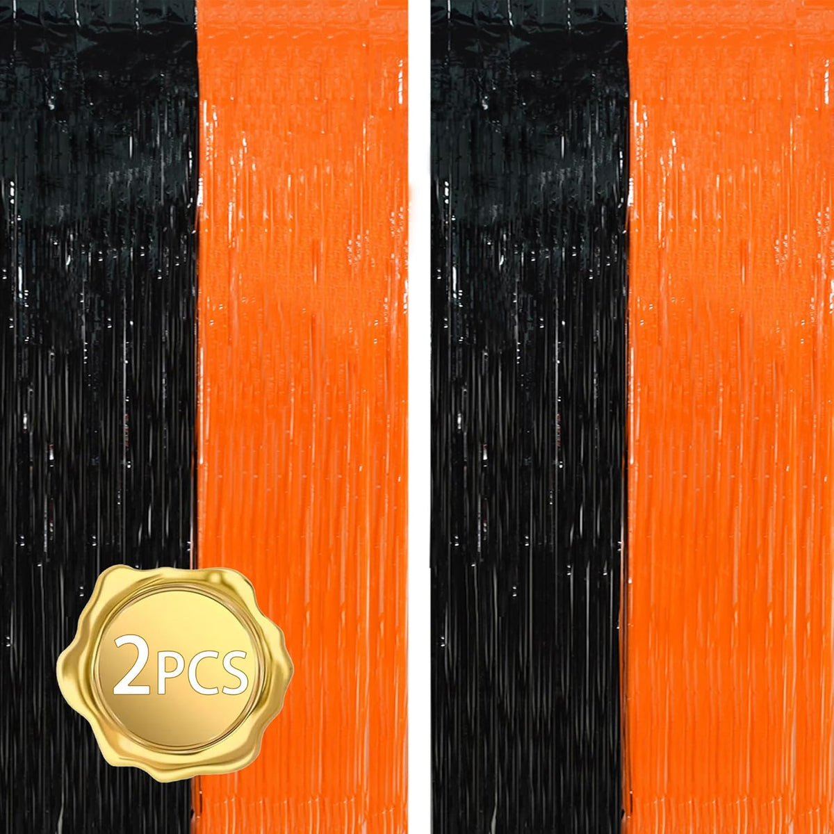 BEISHIDA 2Pcs Orange Black Door Streamer Happy Halloween Backdrop Pumpkins Foil Fringe Tinsel Horry