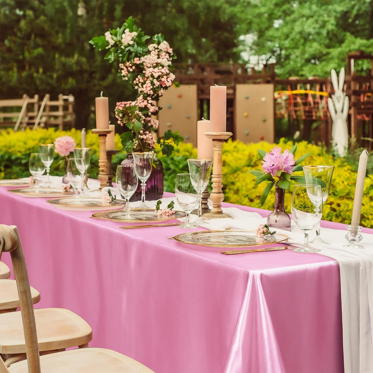 TURSTIN 8 Packs Pink Satin Tablecloth 102 x 58 Inch Overlay Satin Table Cover Rectangle Bright Silk