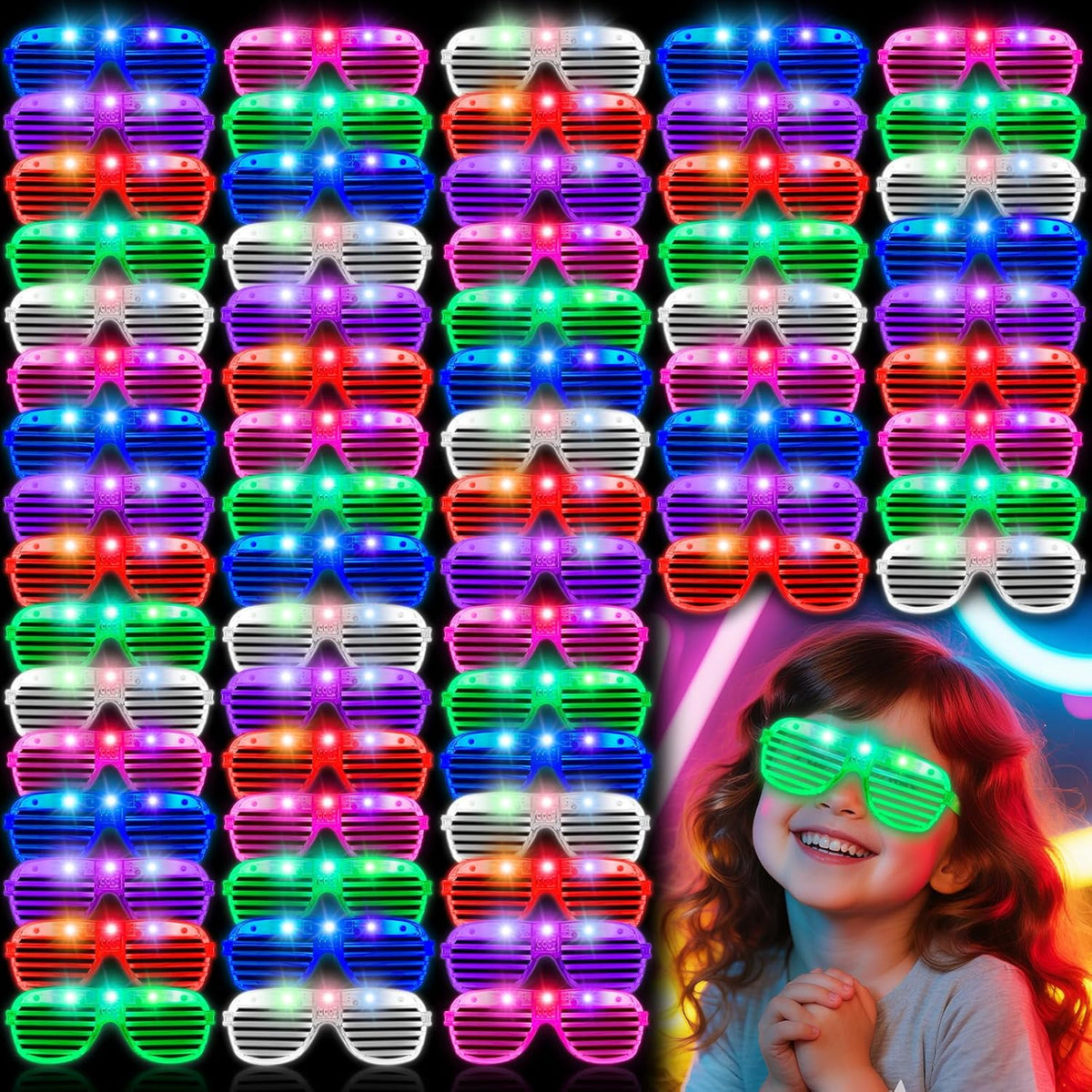 150 Pack 6 Neon Color Halloween Party Favors, Glow in The Dark Glasses for Kid Adult, LED Light Up