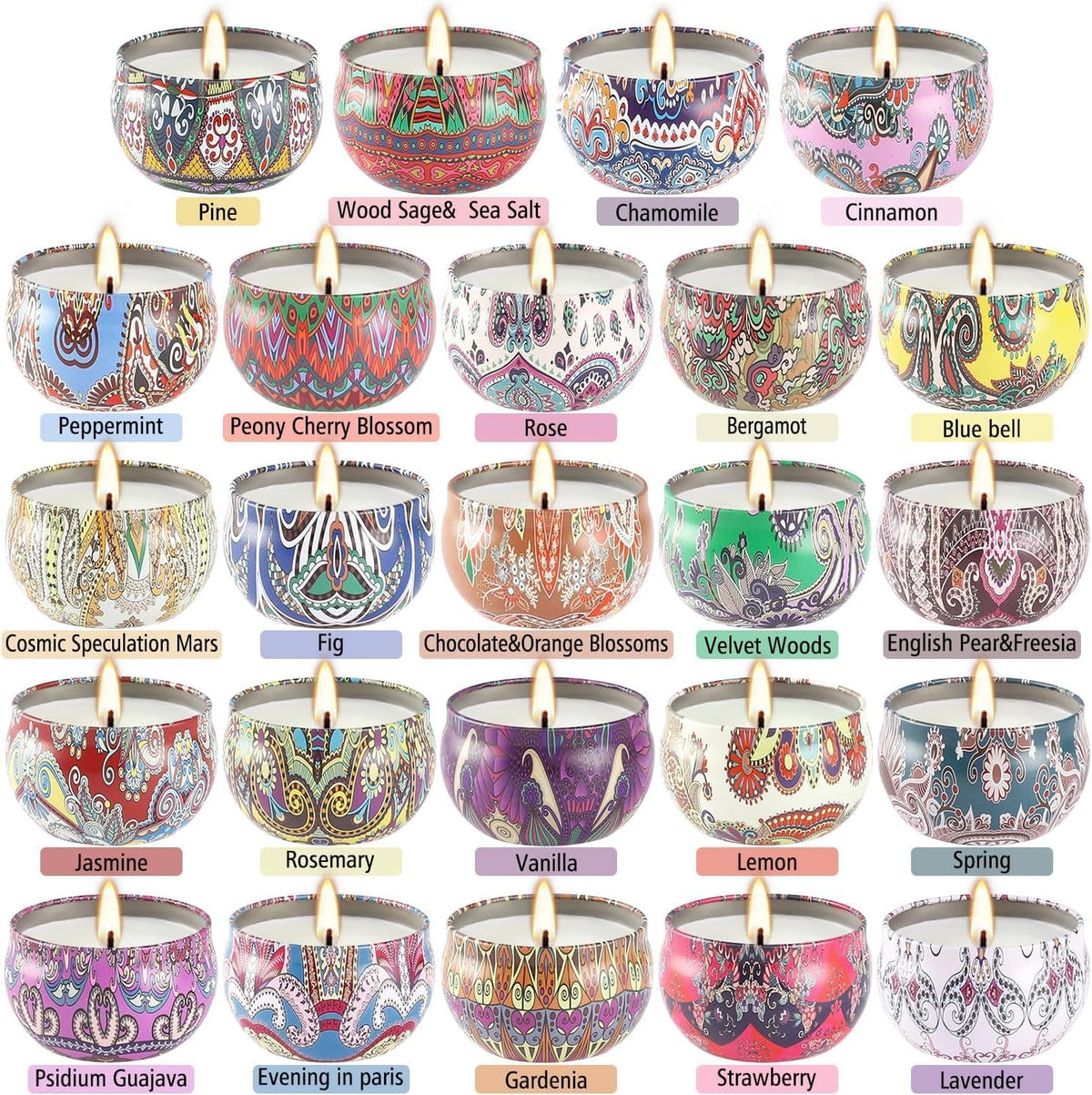 24 Pack Scented Candles Set for Home, Relaxing Stress Relief, Aromatherapy - Natural Soy Wax and