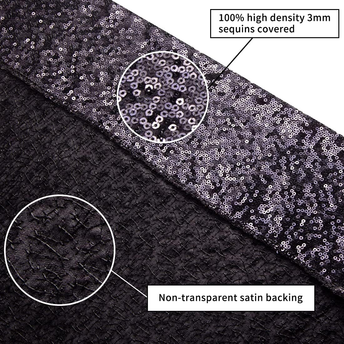 Poise3EHome 6Ft x 8Ft Black Sequin Backdrop, Glitter Thick Satin Background Drapes, Sparkly Opaque