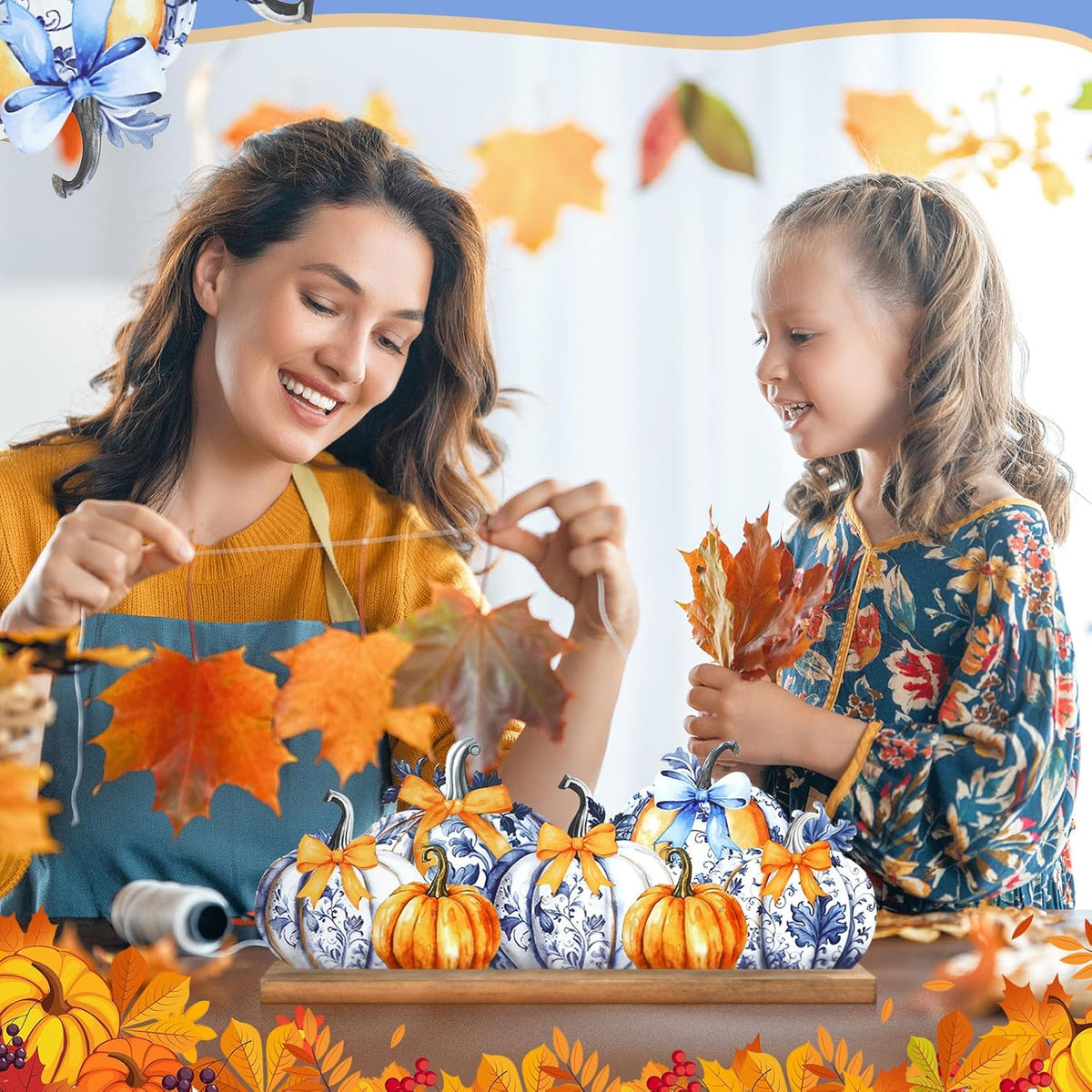Fall Pumpkin Metal Sign Chinoiserie Pumpkin Table Decor Thanksgiving Tiered Tray Decor with Wooden