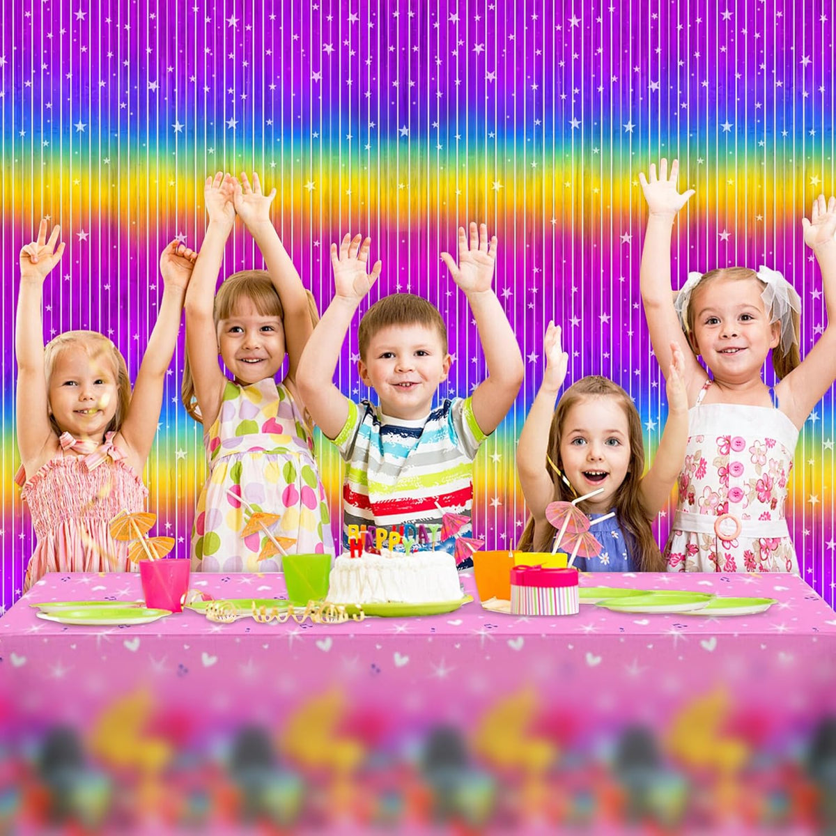 Rainbow Streamers Party Decorations - Thicken 4 Pack 3.2 x 8.2 FT - Rainbow Gradient Tinsel Foil