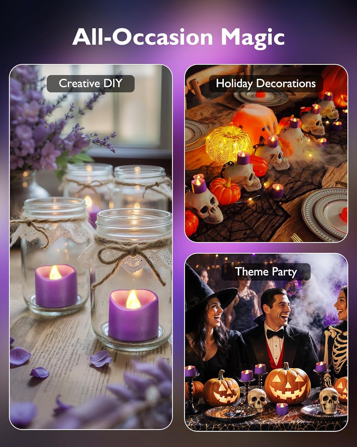 Homemory Purple Tea Lights Candles Battery Operated, 200+Hour Flameless Flickering Fake Electric