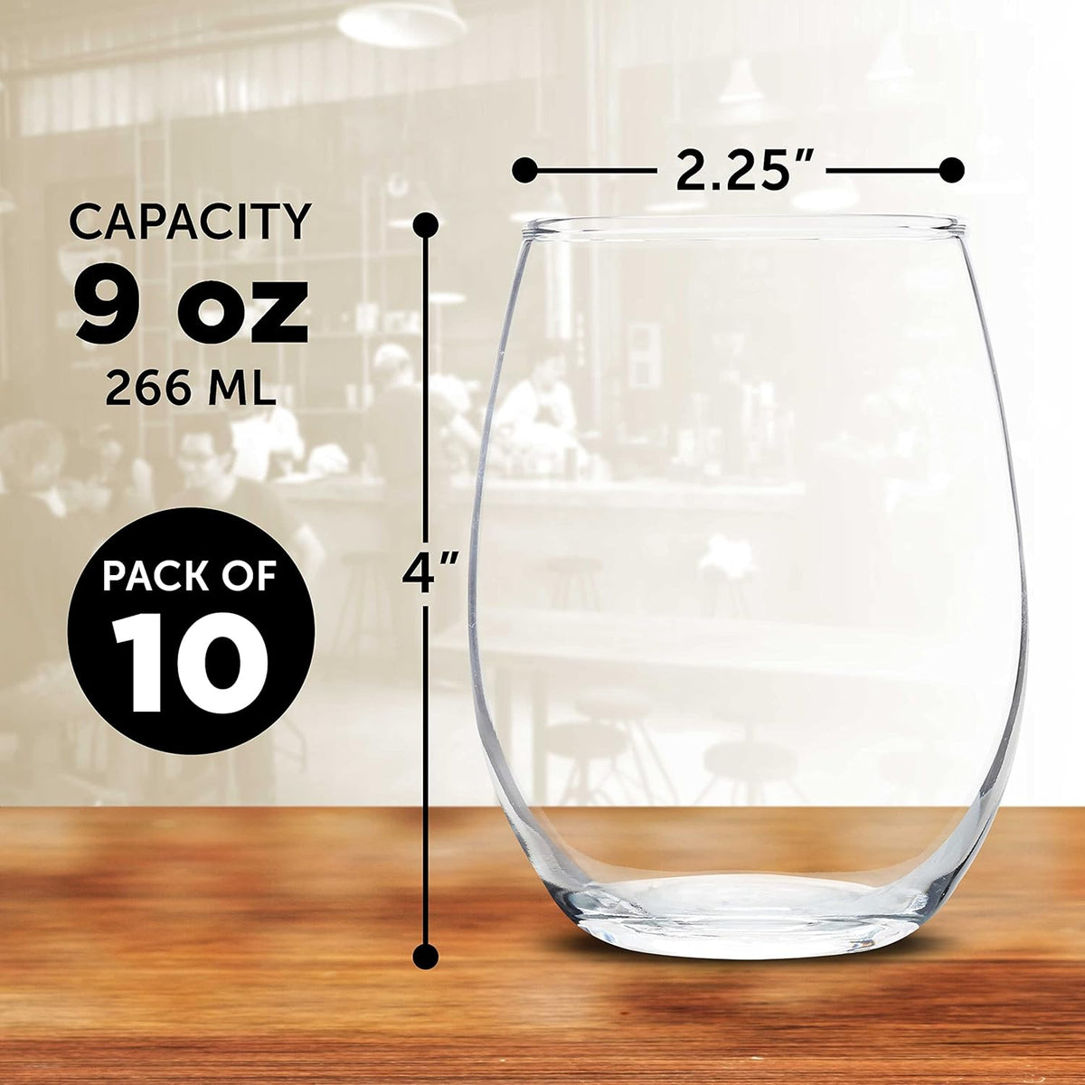 DISCOUNT PROMOS Stemless Wine Glass 9 oz. Set of 10, Bulk Pack - Great for Wedding Favors