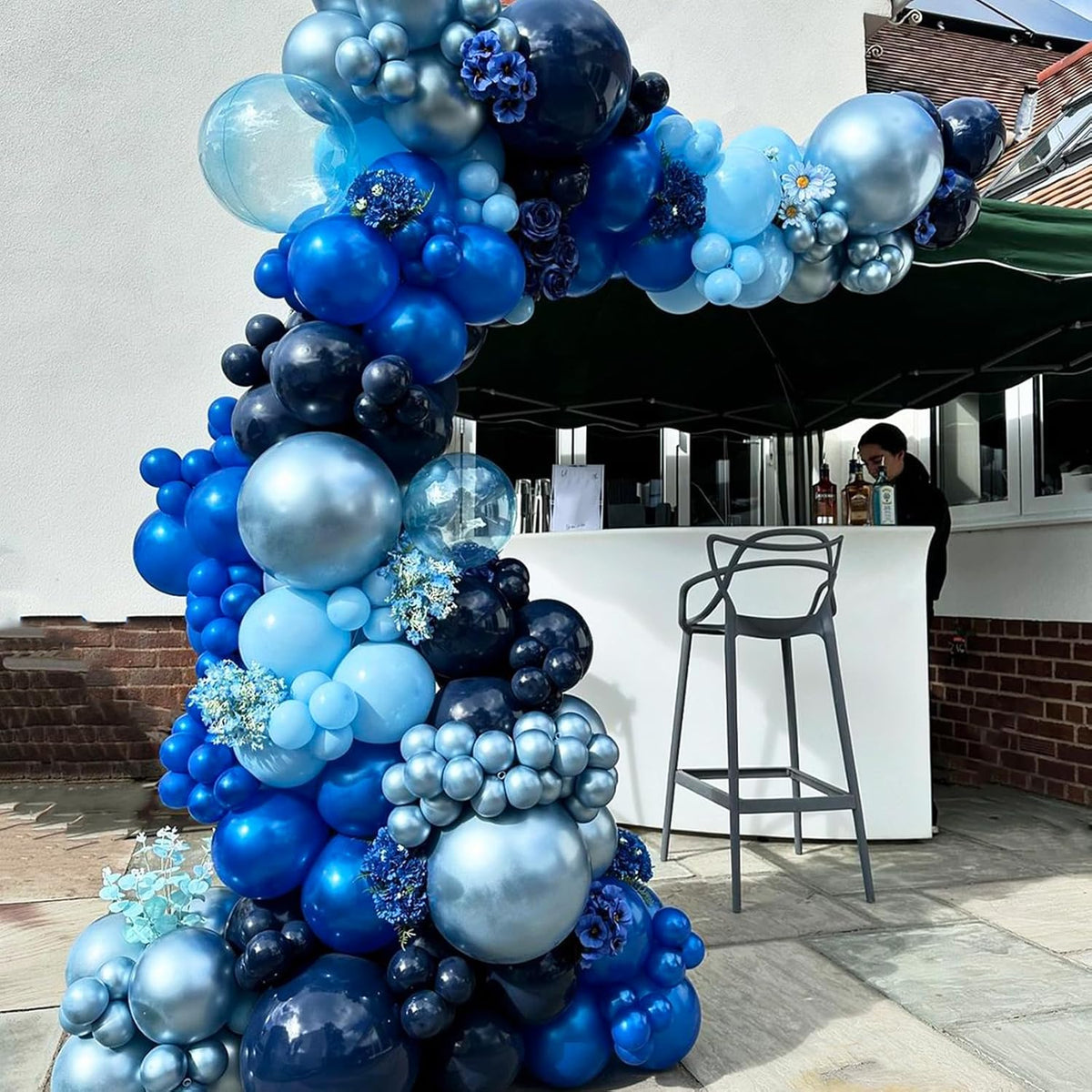 Blue Silver Balloons Set, 12 Inch Blue and Silver Balloons Dark Navy and Confetti Party Latex