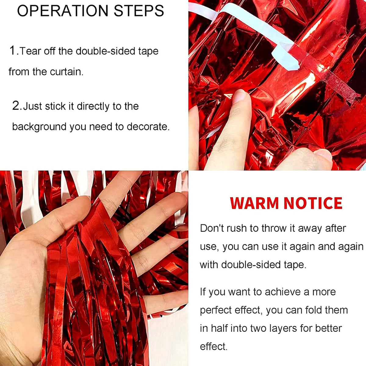 4 Pack Red Foil Fringe Curtain Backdrop, 3.28Ft x 9.84Ft Metallic Tinsel Foil Fringe Streamers