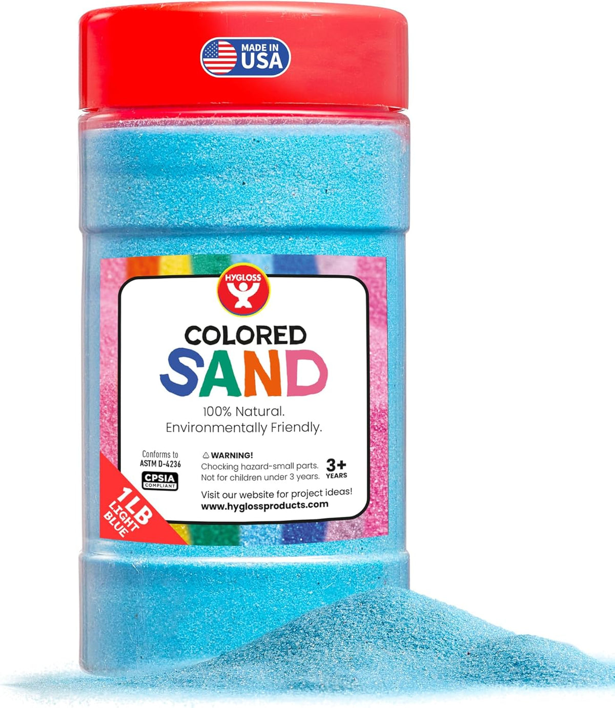 Hygloss Colored Sand for Crafts – 1 lb Bottle, Light Blue – Vibrant Colorful Fine Sensory Play Sand