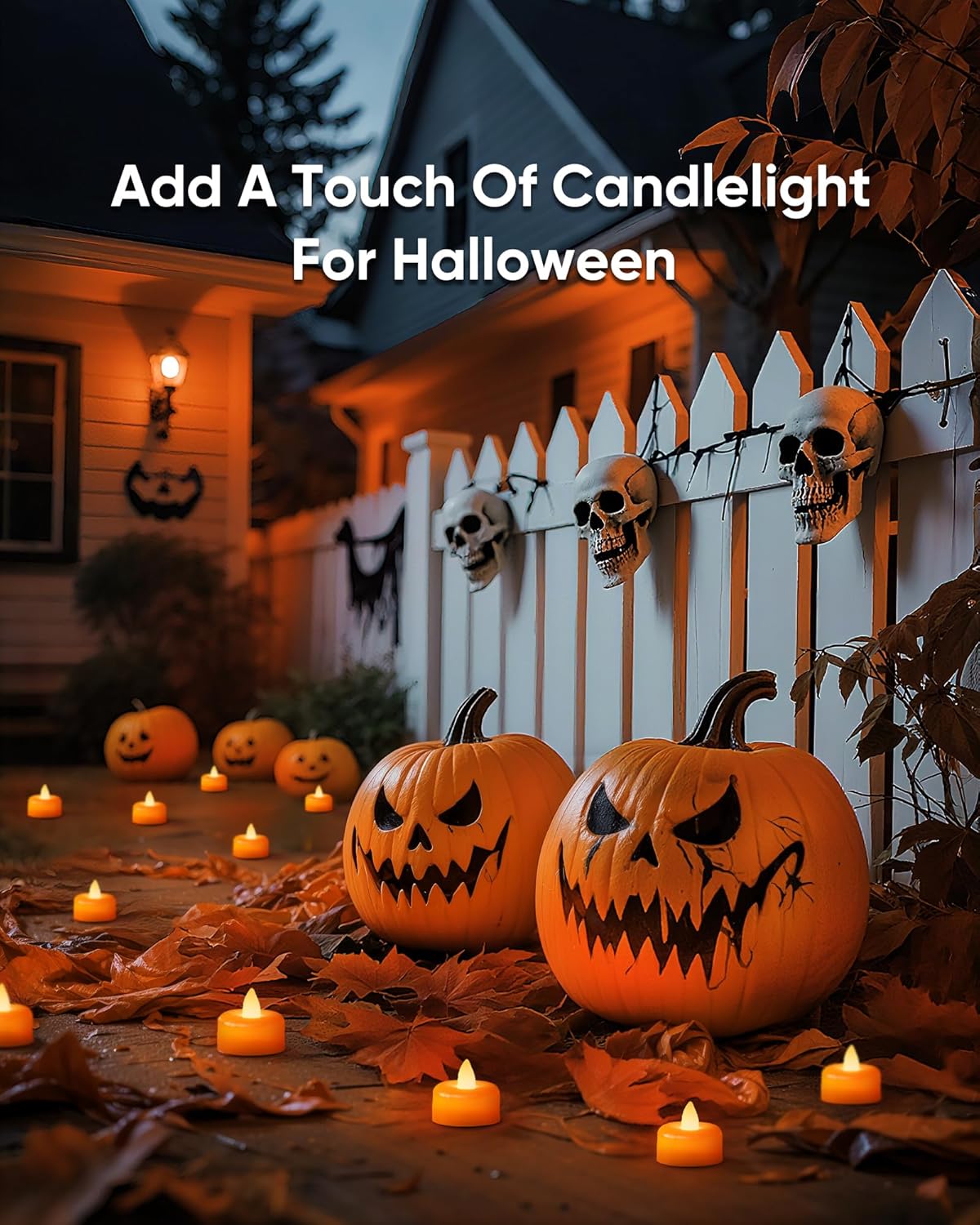Amagic 12 Pack Halloween Orange Flameless LED Tea Lights Candles Battery Operated, Electric Fake