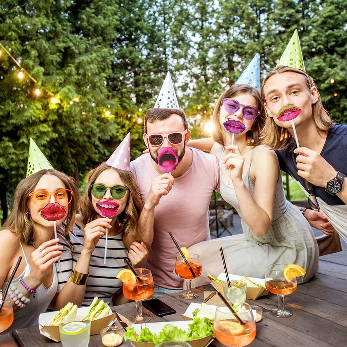 40pcs Party Photo Booth Props, Funny Lips Mouth Selfie Props Accessories with Stick for Halloween