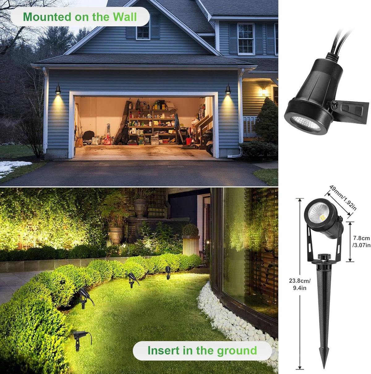 2 Pack Extendable Outdoor Landscape Lights, 12V Low Voltage Landscape Lighting IP65 Waterproof