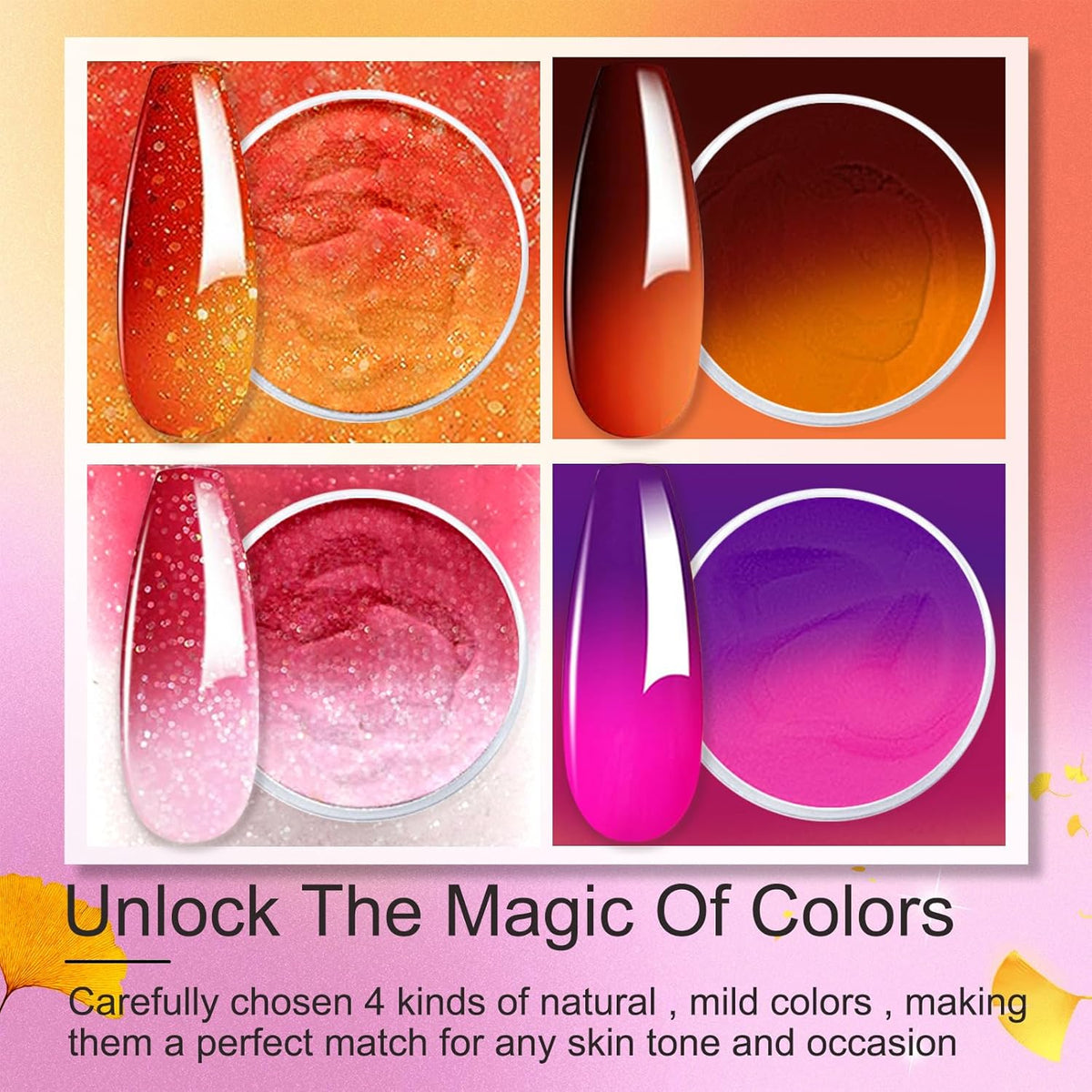 Honey Joy Dip Powder Nail Kit Starter, 4 Colors Halloween Pumpkin Orange Mystic Purple Dipping