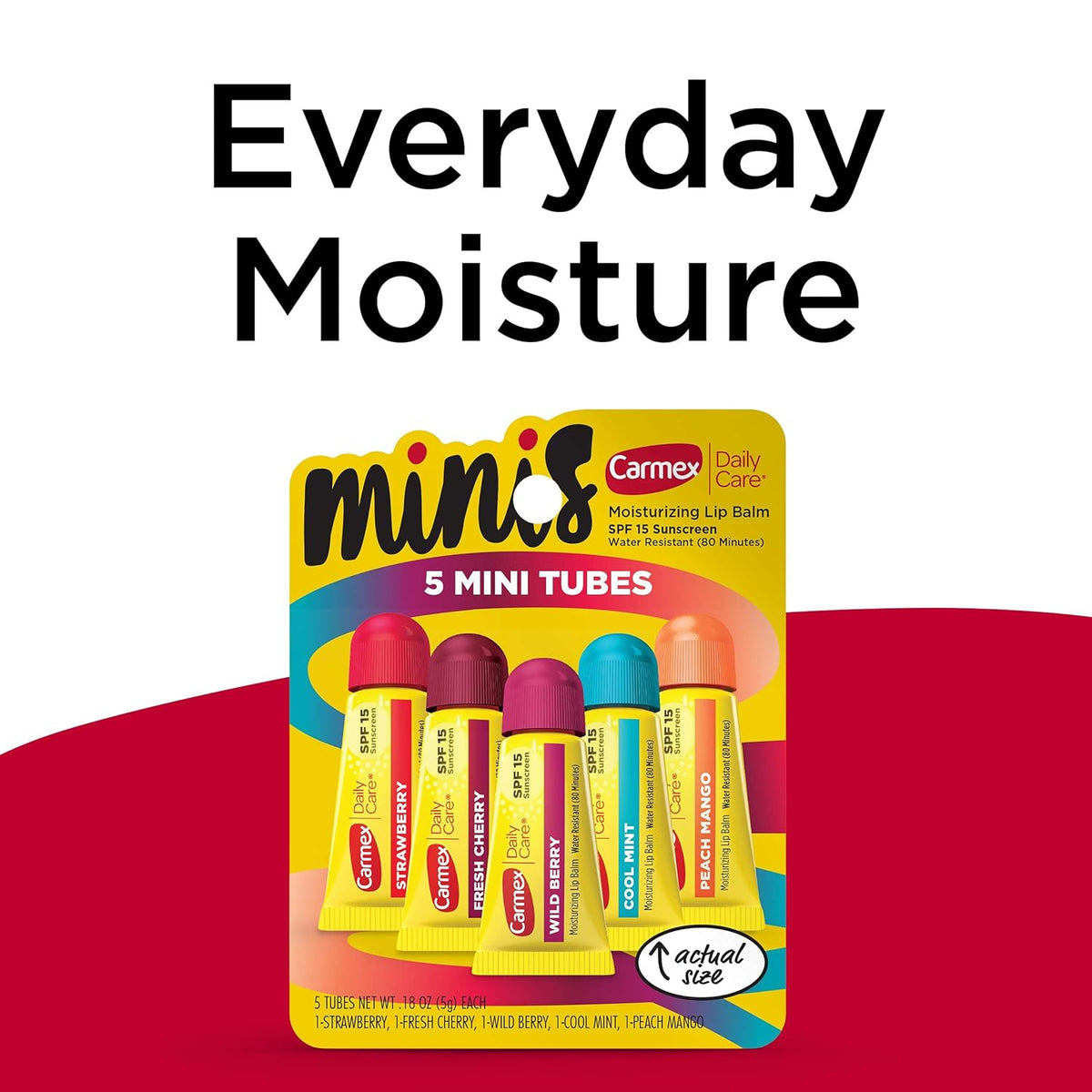 Carmex Daily Care Minis Moisturizing Lip Balm Tubes, SPF 15, Multi-Flavor Lip Balm Pack, 15 Count