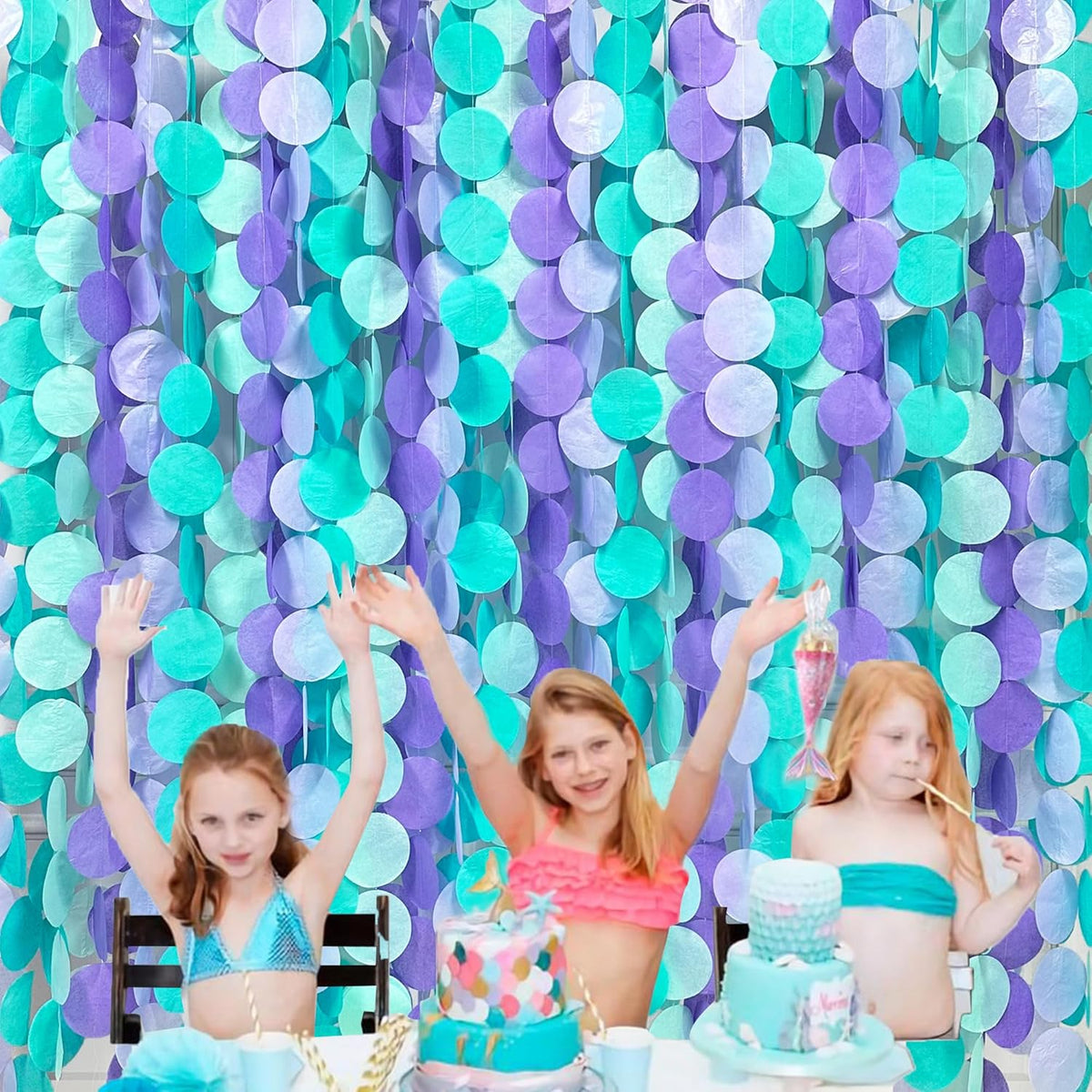 205Ft Purple Teal Big Circle Dot Backdrop Streamer Tissue Paper Polka Dot Hanging Garland for