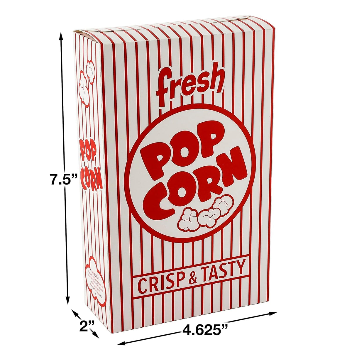 Snappy 3J Red & White Striped Close Top Popcorn Boxes for Movie Night Supplies, Popcorn Boxes Bulk