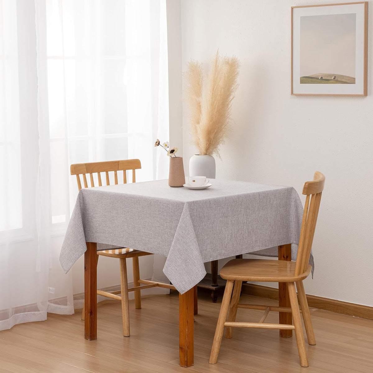 Hiasan 2 Pack Faux Linen Square Tablecloth - Wrinkle and Stain Resistant Washable Table Cloth for