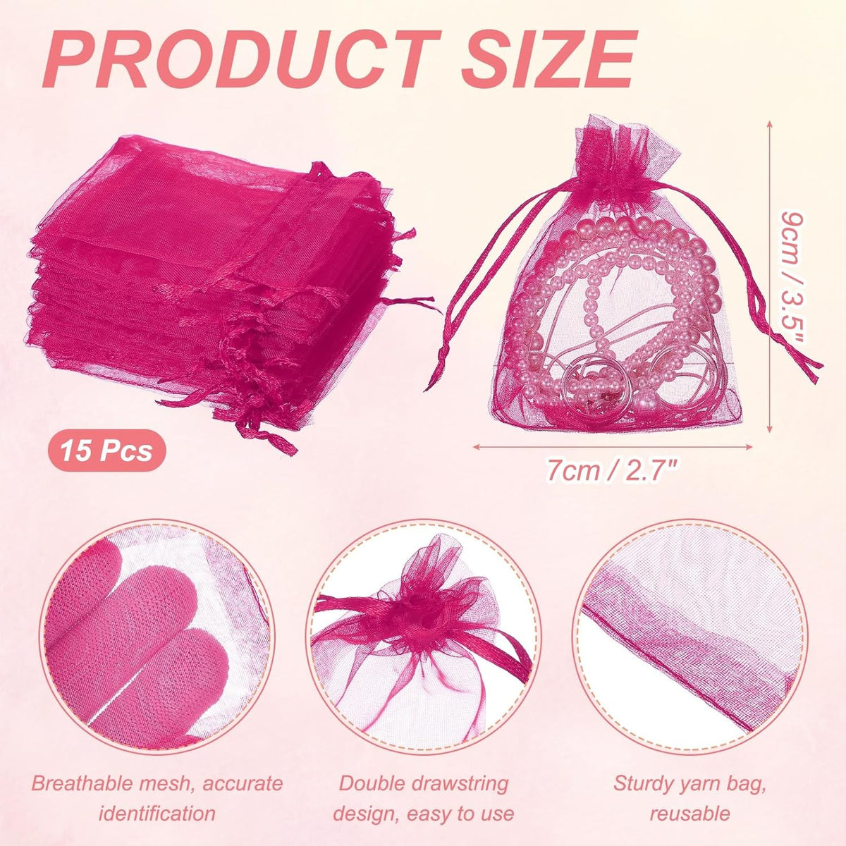 uxcell 50 Pcs Organza Gift Bags, 2.7x3.5 Inch Drawstring Pouches Jewelry Gift Bags, Small Wedding