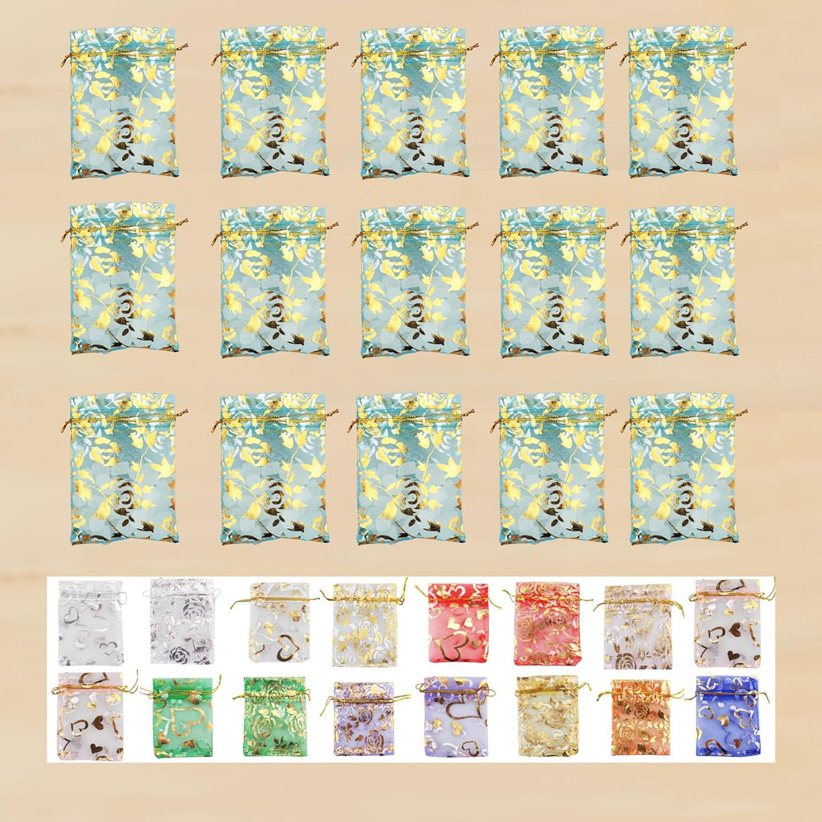100 Pack 2.8 x 3.5 Inch Flower Heart Organza Jewelry Gift Pouch Candy Pouch Drawstring Wedding