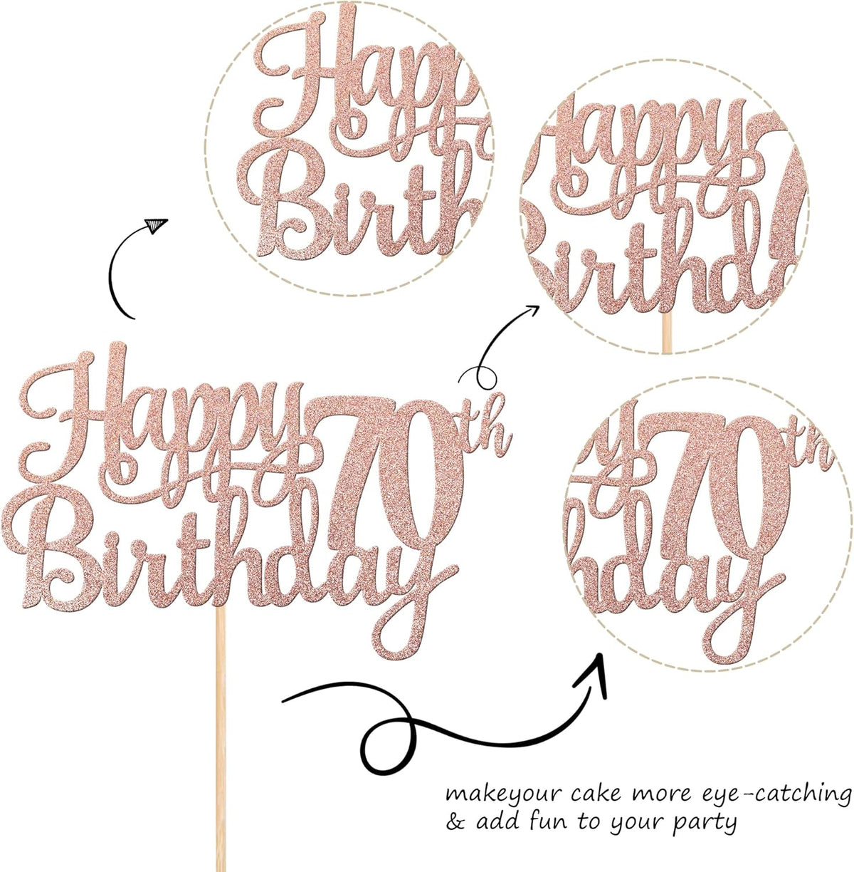 1 PCS Happy 70th Birthday Cake Topper Glitter Cheers to 70 Years Birthday Cake Pick Seventy 70
