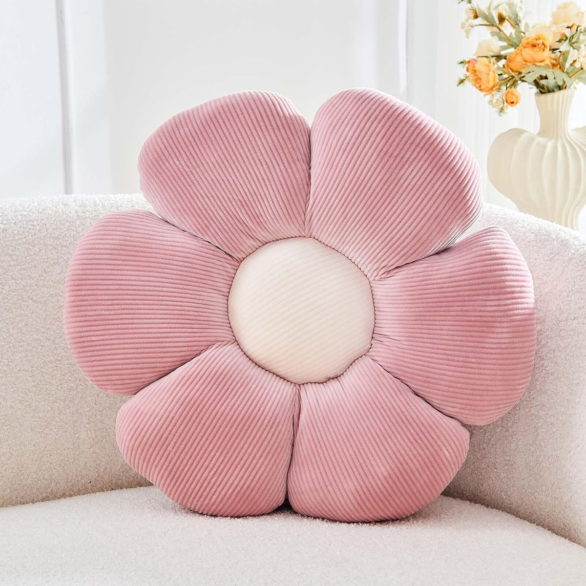Dusty Pink Flower Pillow, 19.6" Cute Flower Shaped Floor Pillow, Aesthetic Floral Plush Daisy