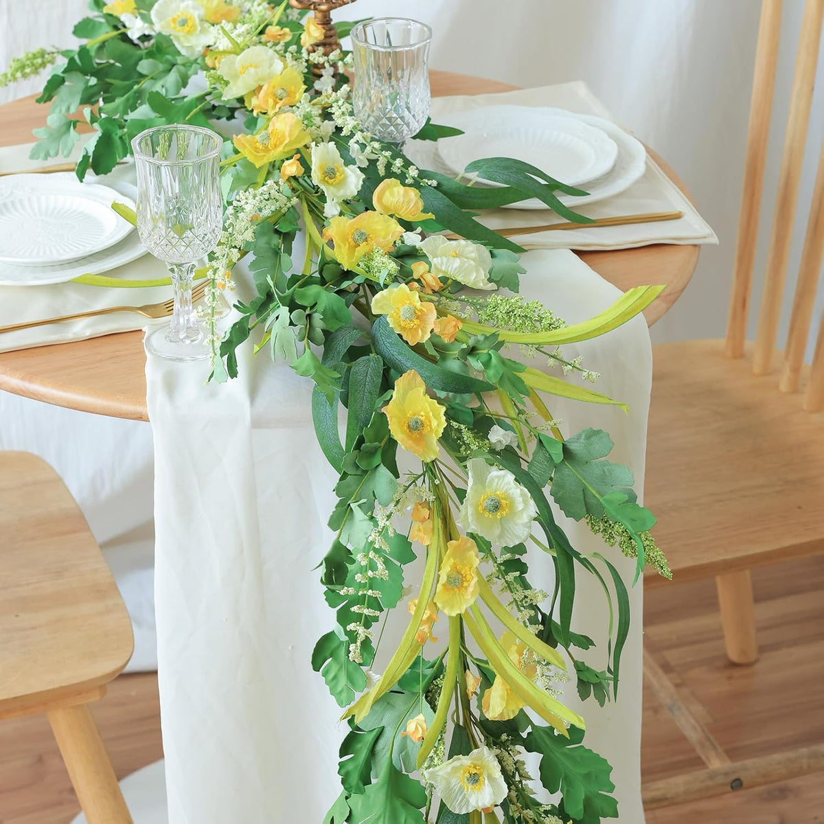 Mizii Yellow Artificial Flower Garland 6FT Fake Poppy Floral Garland Hanging Vines Spring Summer