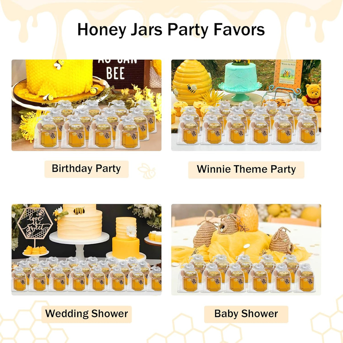 Aliggbent 70 Pack Small Honey Jars for Party Favors in Bulk, 3 oz Mini Hexagon Glass Honey Jars
