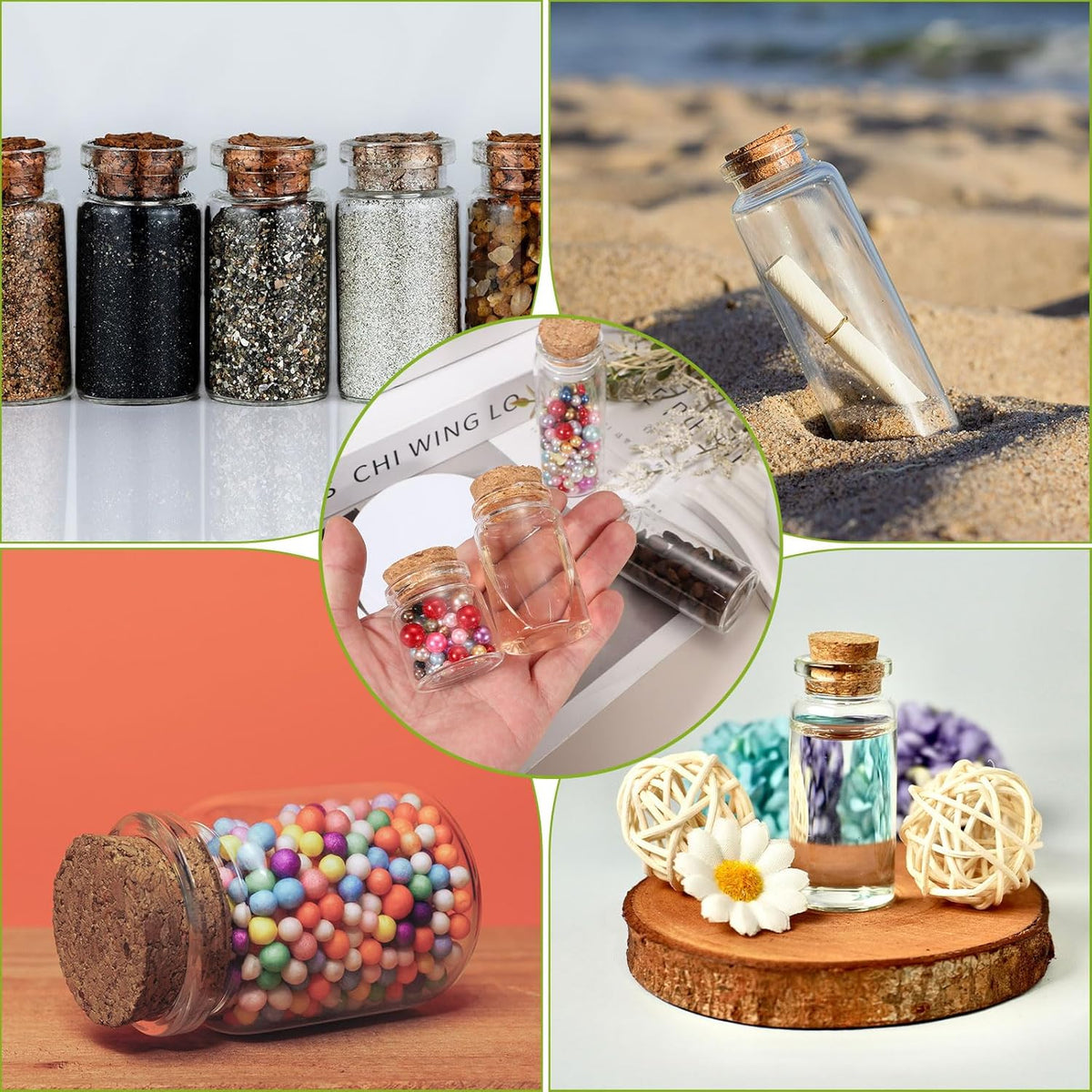 uxcell 10Pcs Mini Glass Bottles with Cork Stoppers, 8ml Small Clear Bottles Glass Empty Jars Vials