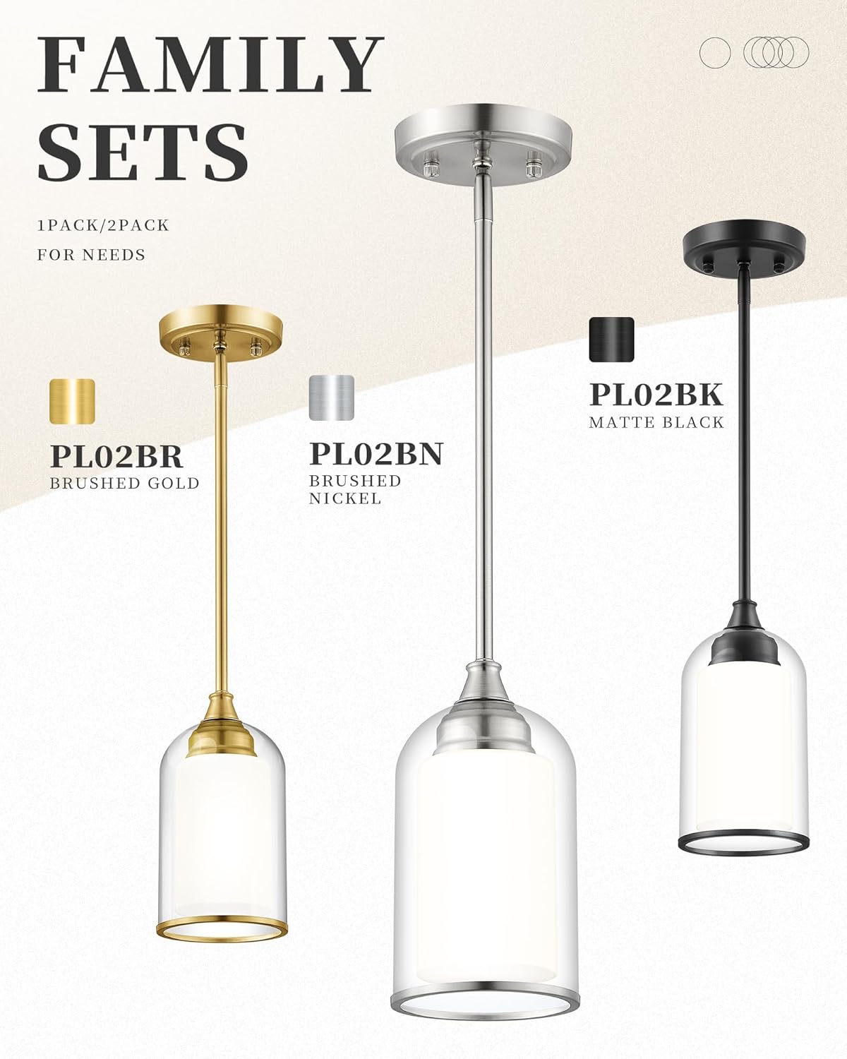 LIROUVET Modern Pendant Lights - Dual Glass Pendant Lights Kitchen Island, Brushed Nickel Hanging