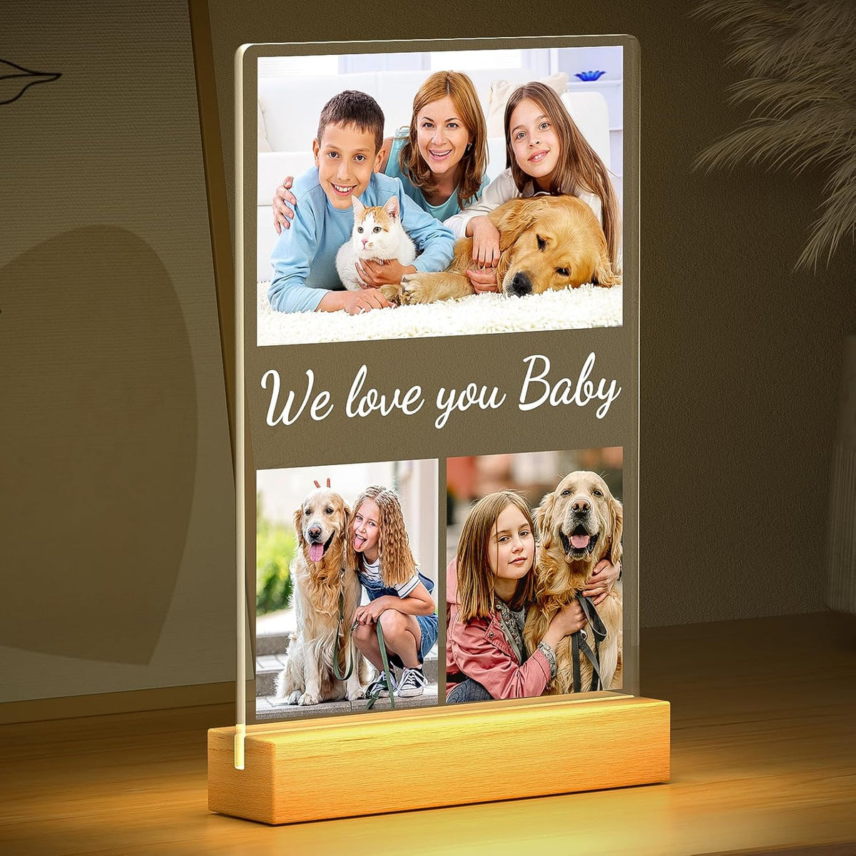 Custom Collage Picture Frames with Photos, Personalized Photo Frame with Night Light, Customized